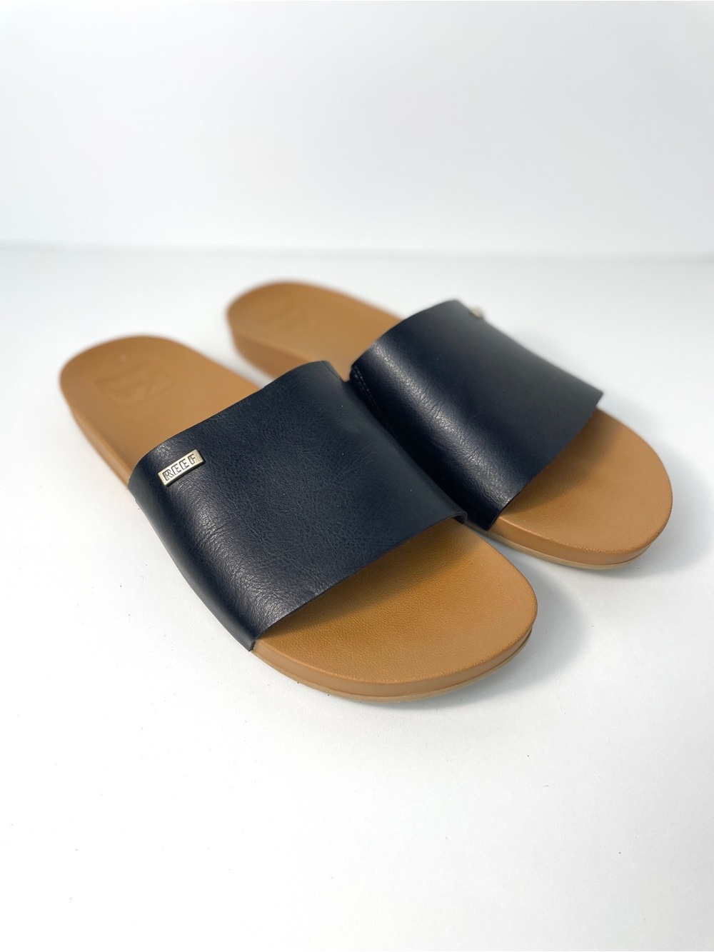REEF Cushion Scouts Comfort Slides Faux Leather Vegan Sz 10